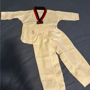 White Martial Arts Uniform with Black and Red Collar